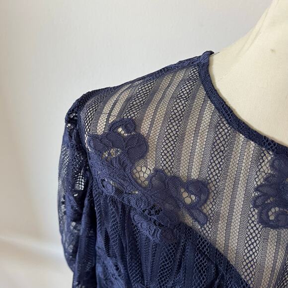 Blue Lace Overlay Sweetheart Neckline Blouse Plus Sz 2X Cruise Coastal Beach - Picture 9 of 13